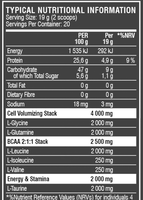 Force Amino Nutritional Info